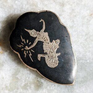 Vintage SIAM Nielloware Sterling Silver Pin MEKHALA Goddess of Lightning Thai